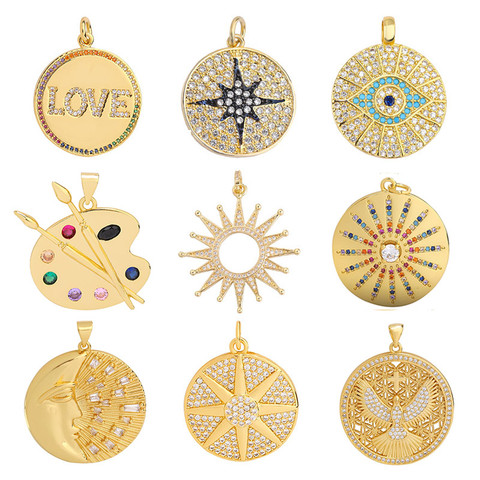 Juya DIY Christmas Women Pendant Jewelry Making Handmade Gold Micro Pave Zircon Love Evil Eye Eagle Moon Star Charms Wholesale ► Photo 1/6