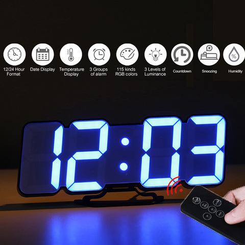 Remote Control Digital Wall Clock 115 Colors LED Table Clock Sound Control Desk Alarm Clock Show Time Temperature Date Humidity ► Photo 1/6