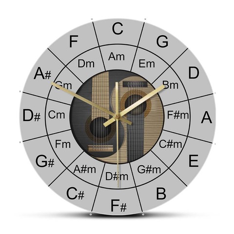 Guitar Chords Yin And Yang Music Wall Clock Acoustic Bass Guitar Circle Of Fifths Chart Wall Art Clock Bassist Bass Player Gift ► Photo 1/6