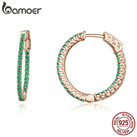 BAMOER Genuine 925 Sterling Silver Classic Round Circle Green CZ Stud Earrings for Women Wedding Engagement Jewelry SCE511 ► Photo 1/6