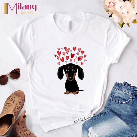 Female T-shirt dachshund kawaii streetwear tees Women T-Shirt Fashion dog graphic T Shirts Short Sleeve Harajuku ropa mujer ► Photo 1/6