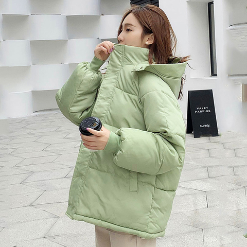 2022 Women Winter Autumn Jacket Cotton Padded Hooded Oversized Loose Female Thick Coat Short Solid Casual Women's Parkas ► Photo 1/6