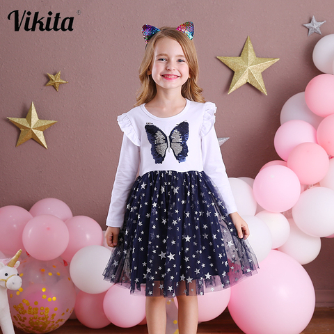 VIKITA Girl Princess Dress New Autumn Kid Girls Dress Sequins Sweet Girls Casual Clothes Butterfly Costumes Children Clothing ► Photo 1/6