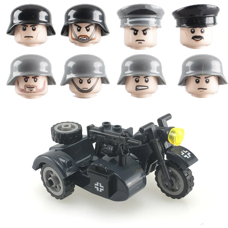 Lego Compatible 6 Characters + motorcycle + Weapons Minifigures ww2/Military 