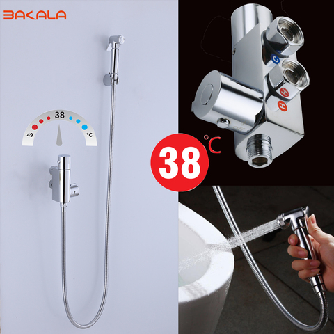 BAKALA Thermostic bathroom shower wall mounted bidet toilet faucet shower hygienic crane square bidet mixer portable sprayer ► Photo 1/6