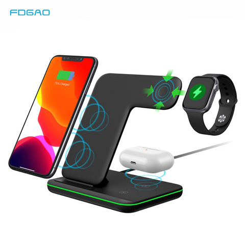 FDGAO 15W 3 in 1 Qi Fast Wireless Charger Pad Dock Station For iPhone 12 11 Pro XS Max XR X 8 Apple Watch SE 6 5 4 3 AirPods Pro ► Photo 1/6