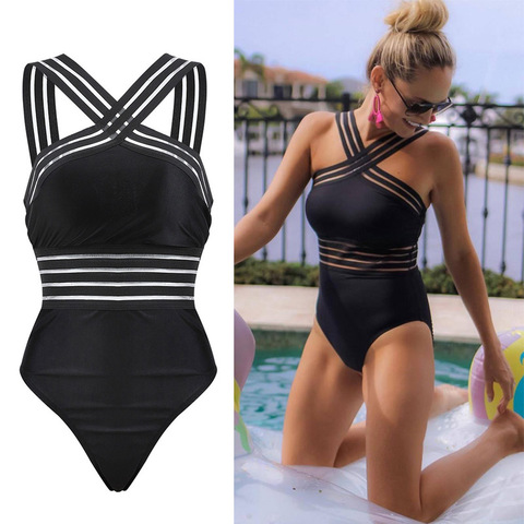 2022 Women Bikini Bodysuit Sexy Ladies Striped Bandage Backless Push Up Swimwear Swimsuit Beach Triangle Bathing Suit ► Photo 1/6