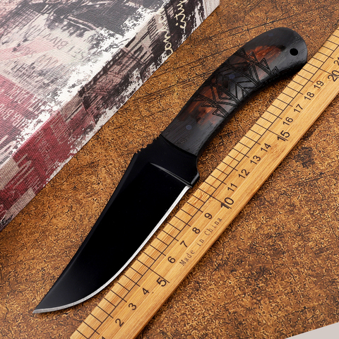 Hot Fixed Blade Knife Stonewashed 80crv2 Blade Black G10 Handle Hunting Camp Survival Tactical Straight Knives Outdoor Tools ► Photo 1/6