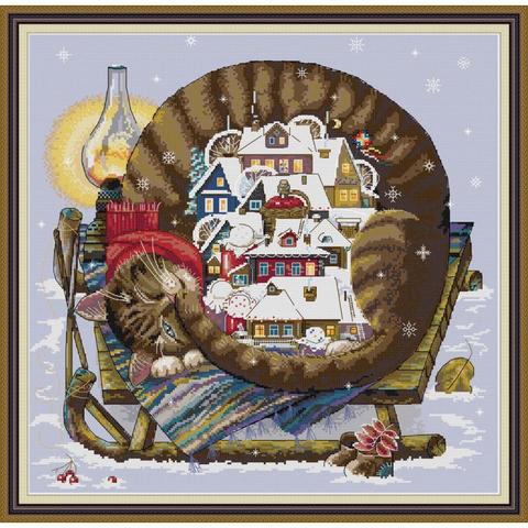 Comfortable winter animal cat pattern count cross stitch 11CT14CT with printed cross stitch set DIY embroidery needlework crafts ► Photo 1/6