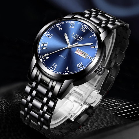 2022 New Watches Mens LIGE Top Brand Fashion Date Week Male Stainless Steel Waterproof Business Men WristWatch Relogio Masculino ► Photo 1/6