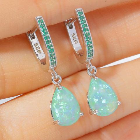 Green Opal Drop Shape Earring for Lady with Zirconia ► Photo 1/2