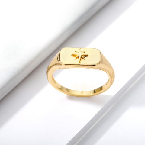 Simple North Star Starburst Signet Rings Korean Trendy Finger Gold Color Geometry Square Ring Friendship Party Gift Bijoux Femme ► Photo 1/6