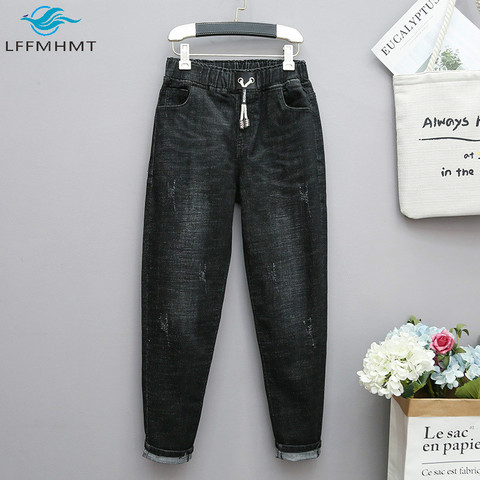 Spring Summer Fashion Jans Women Large Size 100kg Casual Loose Female Elastic Waist 5XL Plus Size Jean Trousers Women Wild Pants ► Photo 1/5