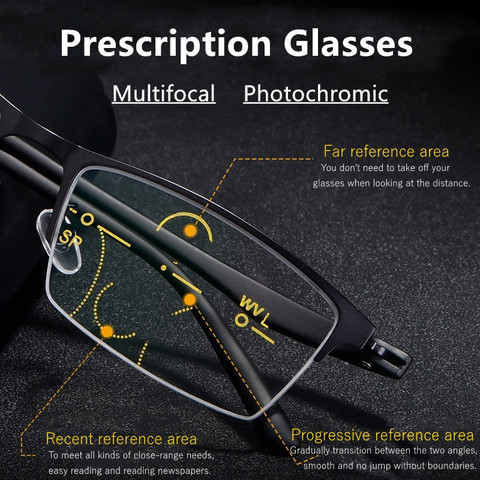 Photochromic Reading Glasses Progressive Multifocal Tr90 Diopter Prescription Glasses Customized Anti Blue Light +1.75 +2.5 +2.0 ► Photo 1/6