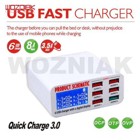 WOZNIAK Multiport LCD Display USB Charging Station EU US UK Plug Mobile Phone Fast Charger for iPhone 6 7 8 X iPad ► Photo 1/6