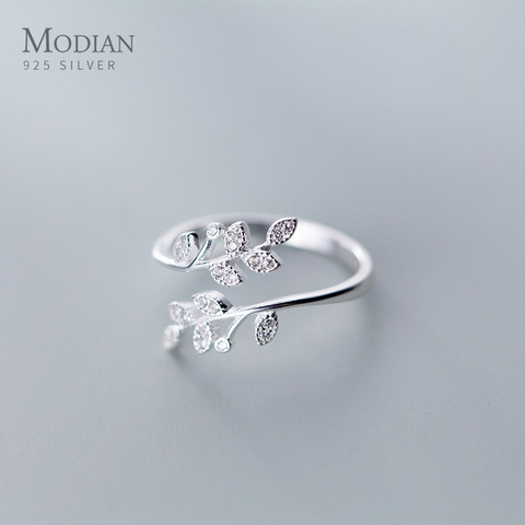 Modian Dazzling Zircon Tree Branch Leaves Sterling Silver 925 Ring for Women Free Size Ring Luxury Engagement Gift Fine Jewelry ► Photo 1/5