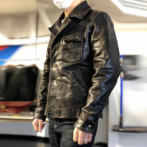 XX Read Description! Asian size super top quality genuine horse leather jacket slim classic horsehide stylish rider jacket ► Photo 1/6