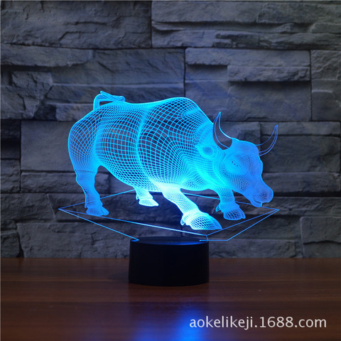 Bull Model 3D LED Light Hologram Illusions 7 Colors Change Decor Lamp Best Night Light Gift for Home Deco 3417 ► Photo 1/6
