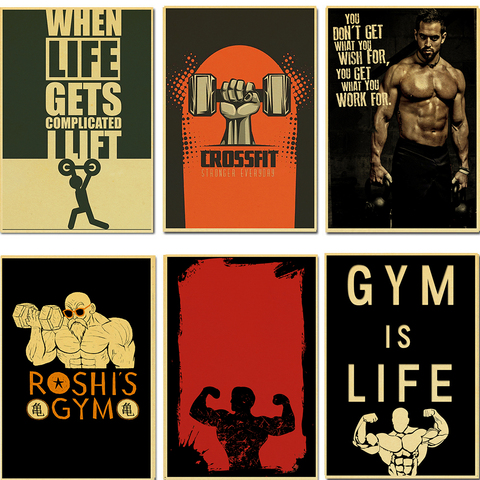 Muscle Bodybuilding Fitness Motivational Quotes Vintage kraft paper Painting Poster Wall Picture Print for Home Gym Office Decor ► Photo 1/6