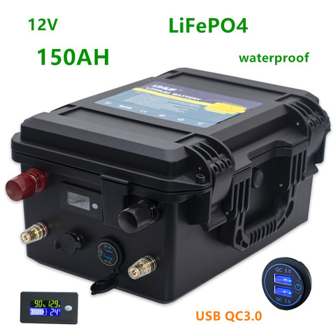 Lifepo4 12V 150ah battery pack 12v lifepo4 150AH waterproof lithium battery pack  Iron phosphate for boat motor,inverter ► Photo 1/6