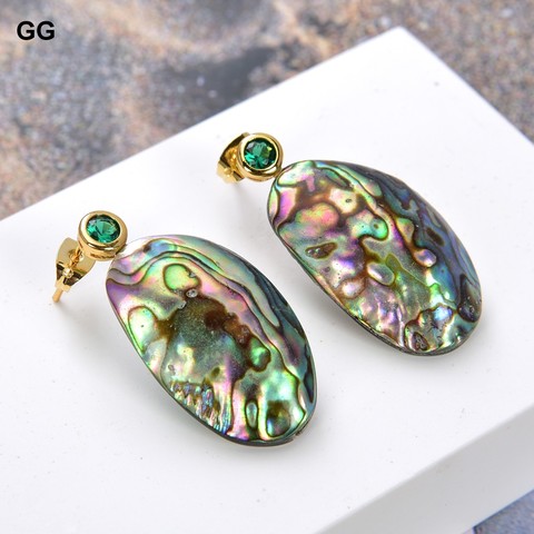 GG Jewelry Natural Abalone Shell freeform Green Cubic Zirconia pave Stud Earrings vintage style for women ► Photo 1/6