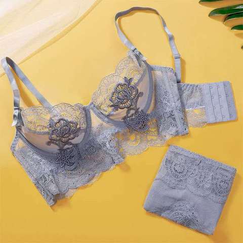 Ultra-thin eyelash transparent underwear set sexy temptation nightclub lace mesh see-through non-sponge bra women ► Photo 1/6