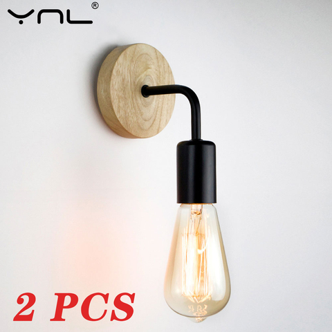 2pcs/lot Nordic Wood Wall Lamp Sconce E27 85-265V Retro Vintage Indoor Lighting Bedroom Liveing Room For Home Wall Light Fixture ► Photo 1/6