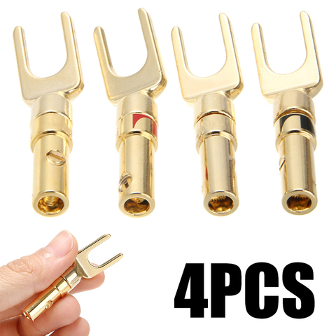 4pcs/pack Spade Speaker Y Fork Connectors Gold Plated Cable Terminal Audio Plug for Binding Post Banana Jack Adapter ► Photo 1/6