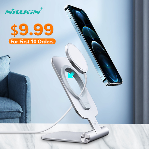 NILLKIN iphone Stand Holder For iPhone 12mini 12 Pro Max Foldable Aluminium Alloy Magnetic Wireless Fast Charging Phone Stand ► Photo 1/1