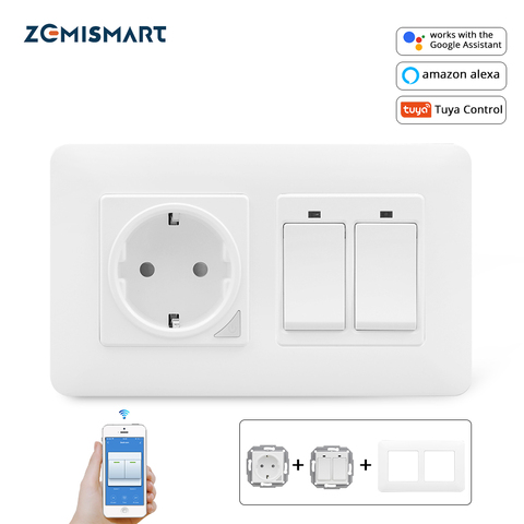 Zemismart Tuya WiFi Socket Switch DIY Free Match 1 2 3 gangs Light Switch EU UK Outlet Alexa Google Home Control ► Photo 1/6