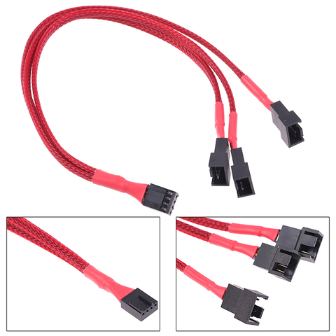 1Pc Red Computer Fan Line 1 To 3 Way 4Pin PWM Fan HUB Hub Fan Extension Cable ► Photo 1/6