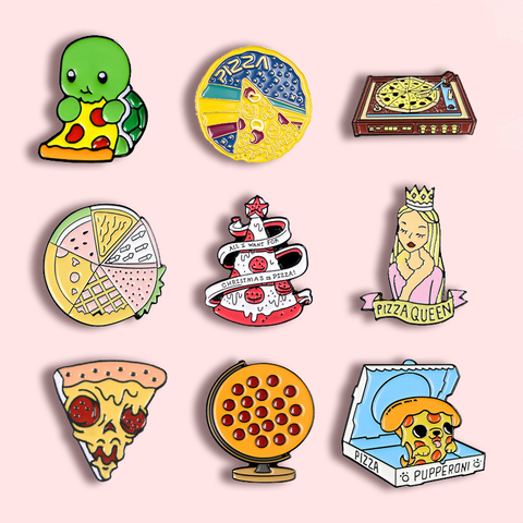 Pizza Christmas Tree Metal Enamel Brooch Cartoon UFO Gramophone Planet Queen Badge Pin Fashion Cute Lapel Backpack Jewelry Gift ► Photo 1/6