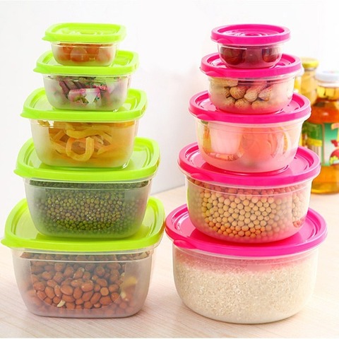 5 Pieces Sets plastic Lunch Box Portable Bowl  Food Container Lunchbox Eco-Friendly Food  Storage Boxes Kitchen Seal Box ► Photo 1/6