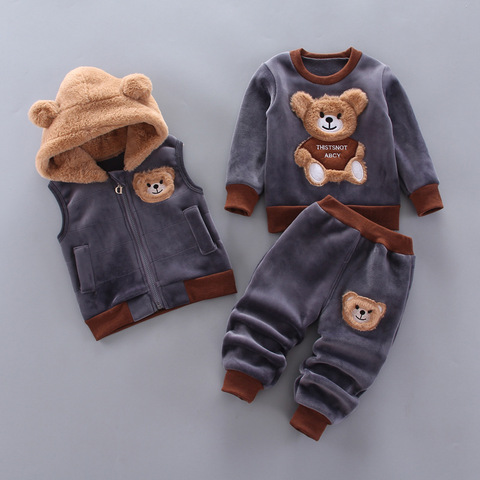 Fashion Childrens Winter Suit Baby Girl Clothes Vest+Coat+Pant  3 Picecs Boy Set Cartoon Bear Clothes For Girls For 1-4  Age ► Photo 1/6