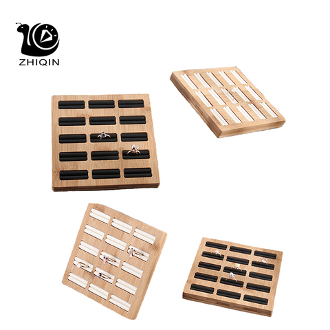 15 Grids Rings Storage Tray Jewelry Display Rack Bamboo PU/Velvet Jewelry Rings Organizer Rack Display Shelf Showcase ► Photo 1/5