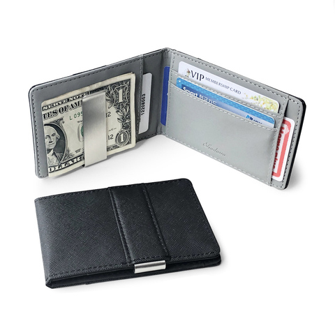 Hot Sale Fashion Solid Men's Thin Bifold Money Clip Leather Wallet With A Metal Clamp Female ID Credit Card Purse Cash Holder ► Photo 1/6