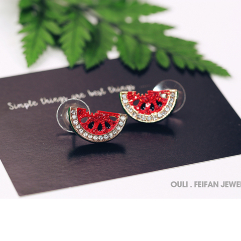 Korean version of rhinestone watermelon earrings cute fashion cute student Japanese and Korean earrings Fashion Stud Earrings ► Photo 1/6