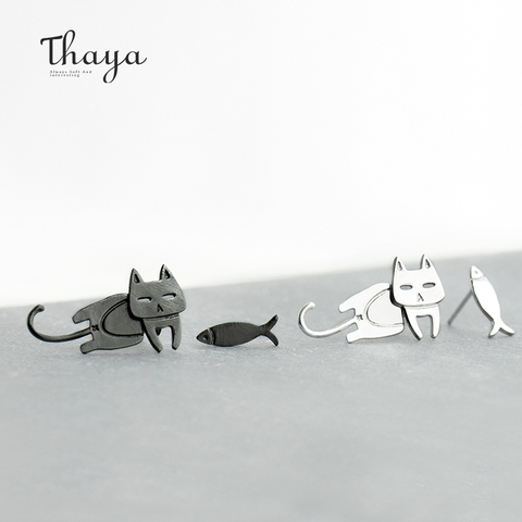 Thaya Cute Cat Fish Trendy Earrings Female S925 Sterling Silver Animal Ear Hook Stud For Women Lovely Party Gifts ► Photo 1/6