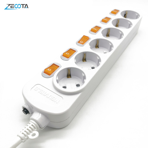 Power Strip Surge Protection EU Plug 3/4/5/6 Way Outlets 16A Electrical Extension Sockets Independent Control Switches 2m Cord ► Photo 1/6