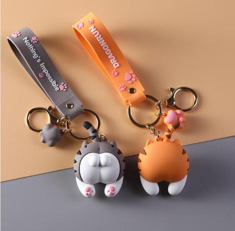 Cute Cat Butt Key Chains For Women Girls Cats Ass Keychain Car Bag Animal Bell Pendant Keyring Jewelry Gift Orange gray ► Photo 1/4