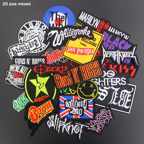 50 pcs a lot Mixed Ironing Cloth Patches Band Rock Music Badges Punk Stickers