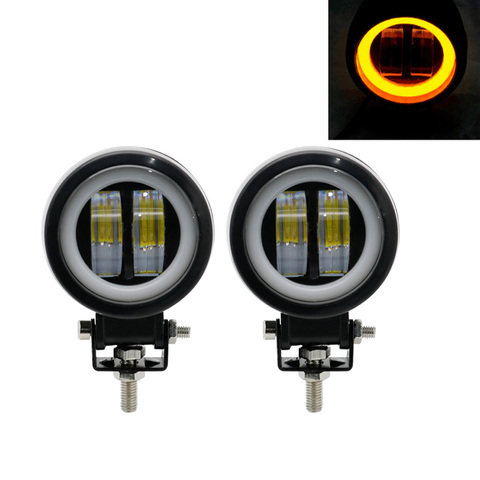 2 Pcs 3 Inch 40W Waterproof Round LED Angel Eyes Light Bar 12V 24V 6500K white blueFor Motorcycle Offroad led Work Light ► Photo 1/6