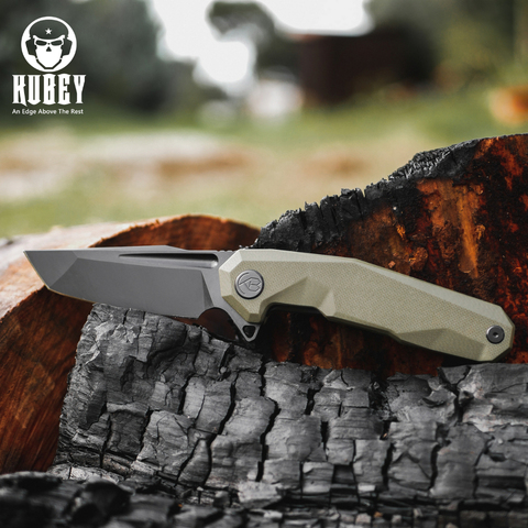KUBEY KU237 EDC Folding Knife D2 Blade G10 Handle Tanto Point Outdoor Camping Pocket Knife Ceramic Balls Pivot with Clip ► Photo 1/6