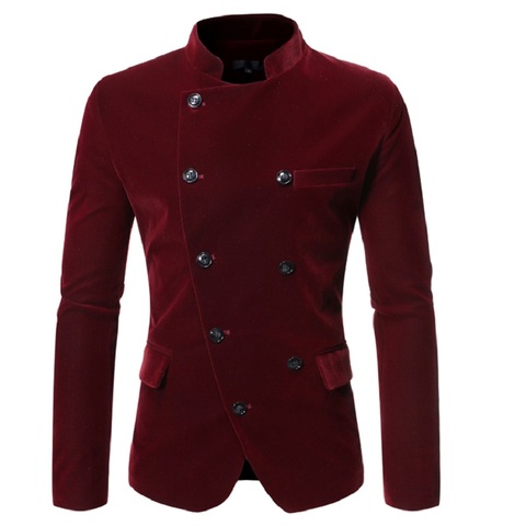 Blazer Men New 2022 Men's Suit with Slanted Lapel and Double-breasted Stand-up Collar Men Suit Jacket ► Photo 1/6
