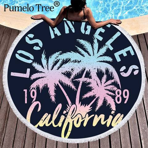 Summer Microfiber Beach Towel Palm Tree Sea Landscape Mat Toallas Large Round Beach Bed Sheet Swimming Yoga Travel Bath Towels ► Photo 1/6
