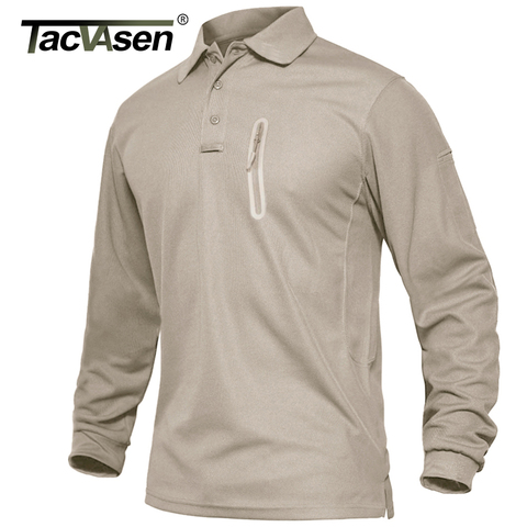 TACVASEN Chest Zipper Pocket Tactical Shirt Men's Long Sleeve Work Polo Shirts Casual Golf Sports Button Down T-shirts Tops Male ► Photo 1/6