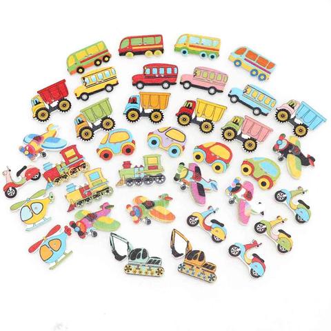 25pc Mix Wooden Painted Cartoon Car 2 holes Buttons Mix Conveyance Way For Crafts Scrapbooking DIY Sewing Kid Children Clothes ► Photo 1/6