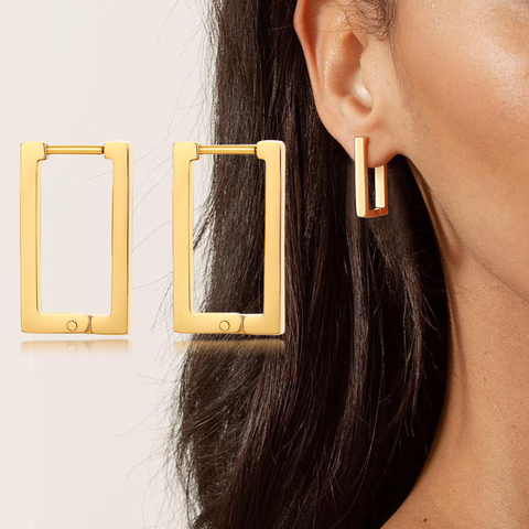 Square Geometric Rectangle Hoop Earrings Stainless Steel Silver Color Ear Huggie Hoops Stylish Dangle Minimalist Boho Earrings ► Photo 1/1