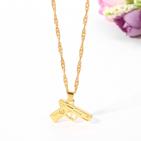 New Minimalist Gun Pendant Necklace Kpop Gold Color Wave Chain Hip Hop Gun Necklaces Choker Party Gift High Quality ► Photo 1/6