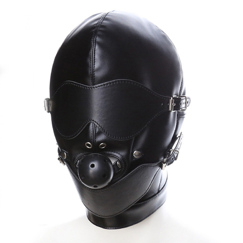 Fetish Bondage Headgear With Mouth Ball Gag BDSM Hot Erotic Leather Hood For Men Adult Games Sex SM Mask Sex Toys For Couples ► Photo 1/6